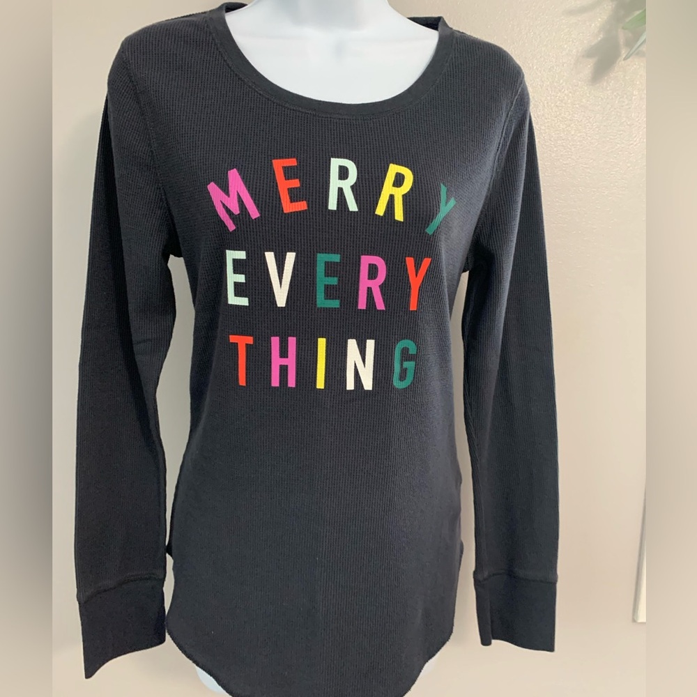 Old Navy Dark Gray  Long Sleeve 'Merry Everything' Top